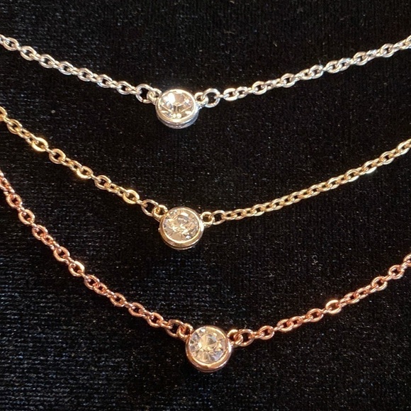 Liv Oliver Tri Color Multi Layer 18 k gold plated Cz Necklace. - Picture 3 of 3